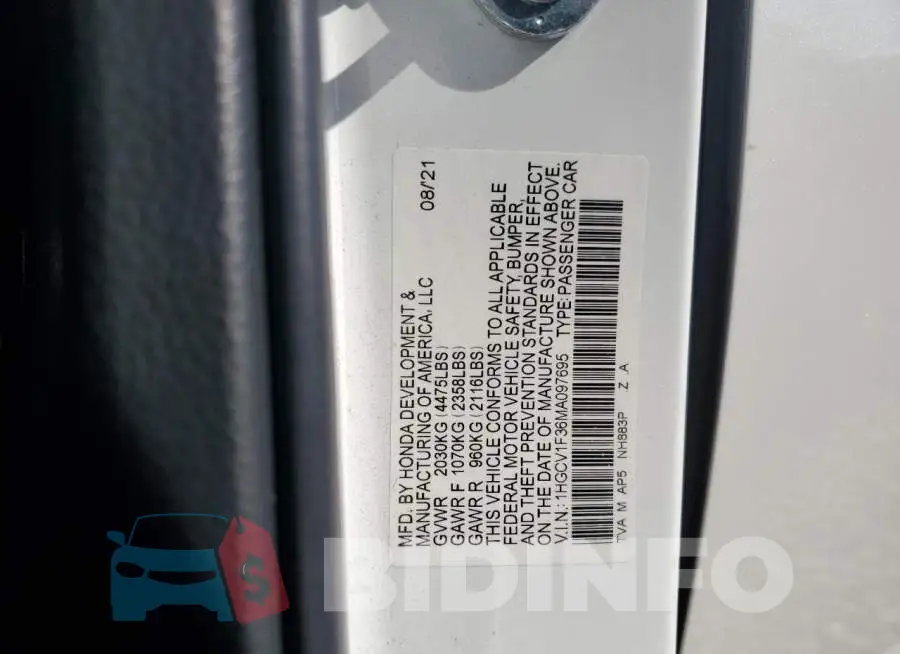 1HGCV1F36MA097695 Photo# 12