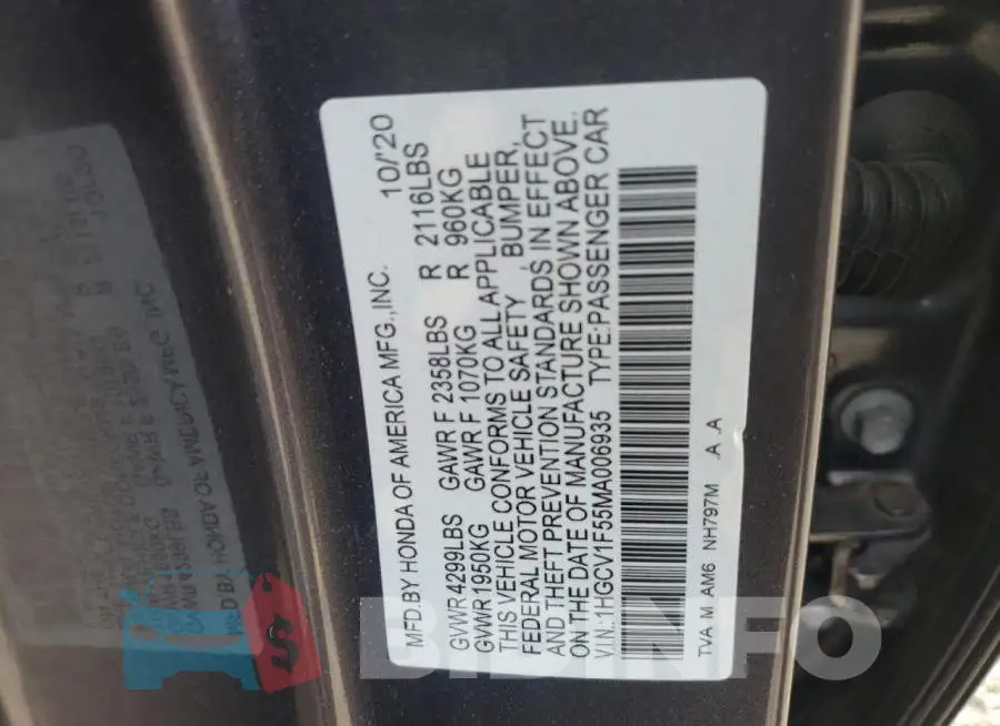 1HGCV1F55MA006935 Photo# 12