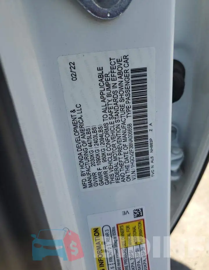 1HGCV2F38NA006658 Photo# 12