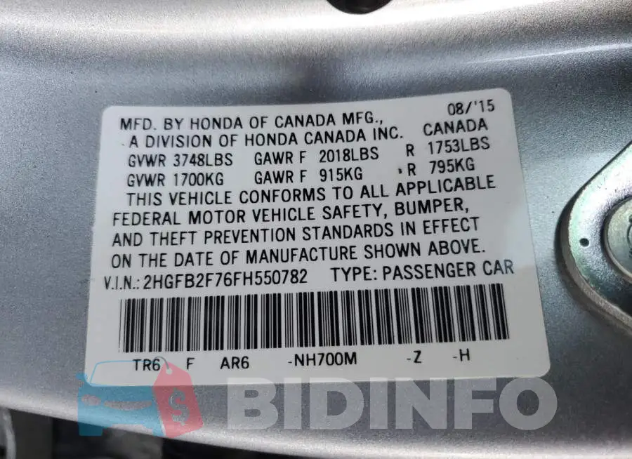 2HGFB2F76FH550782 Photo# 12