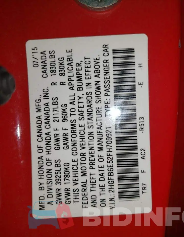 2HGFB6E52FH709921 Photo# 12
