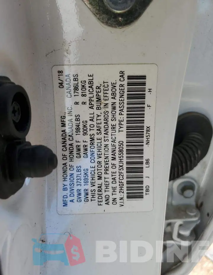 2HGFC2F5XJH558050 Photo# 12