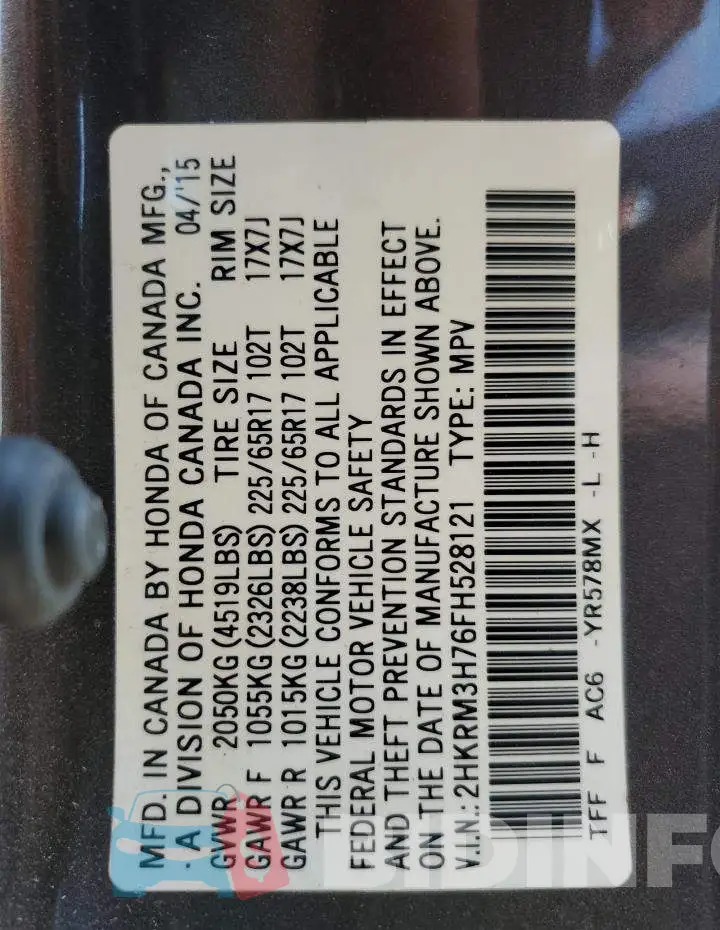 2HKRM3H76FH528121 Photo# 13