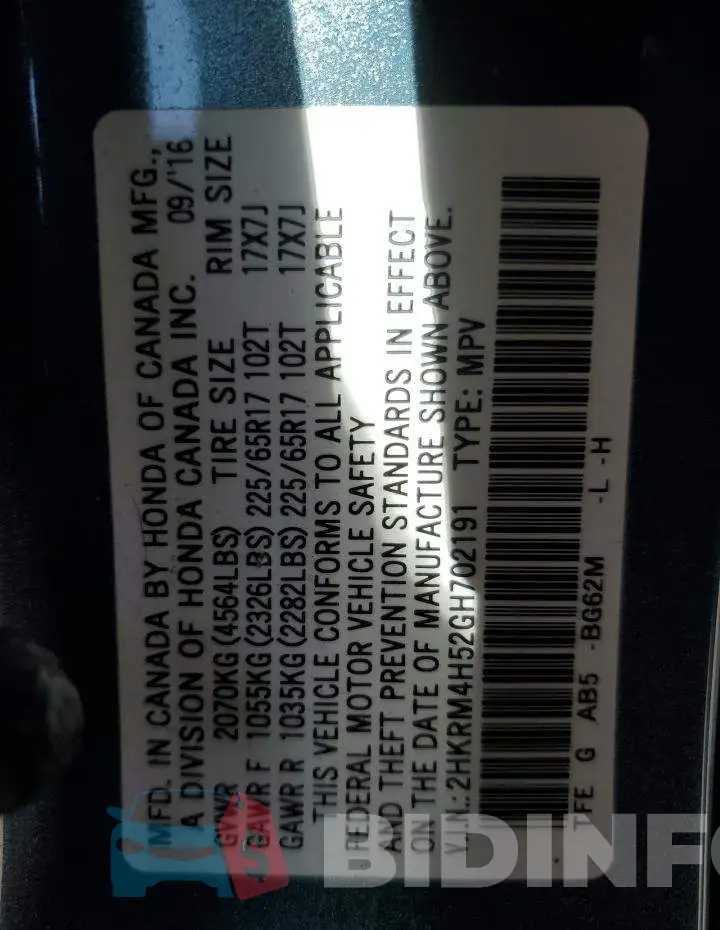 2HKRM4H52GH702191 Photo# 13