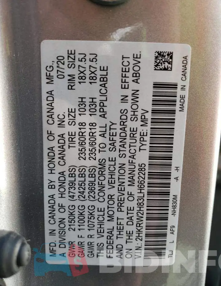 2HKRW2H83LH662285 Photo# 12