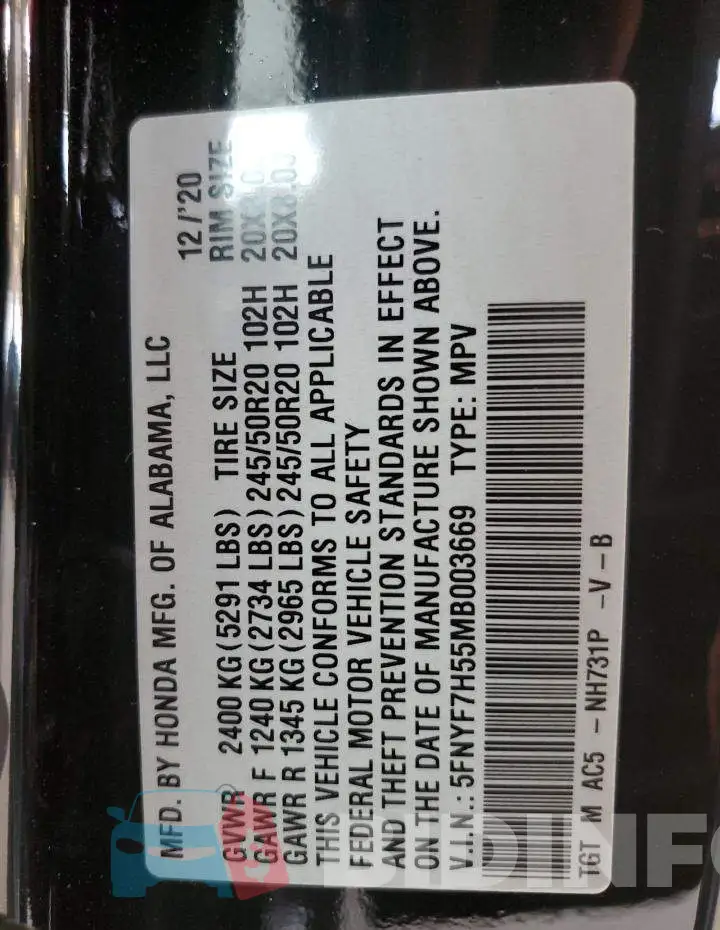 5FNYF7H55MB003669 Photo# 13