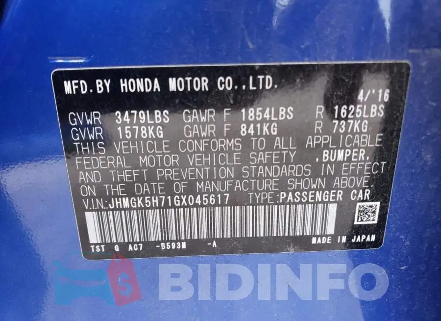 JHMGK5H71GX045617 Photo# 12