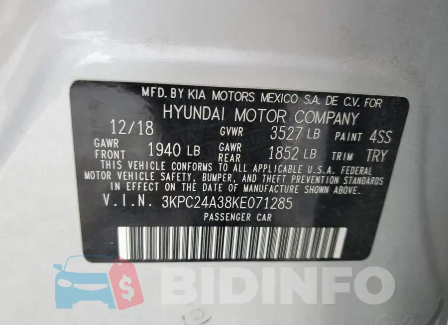 3KPC24A38KE071285 Photo# 12