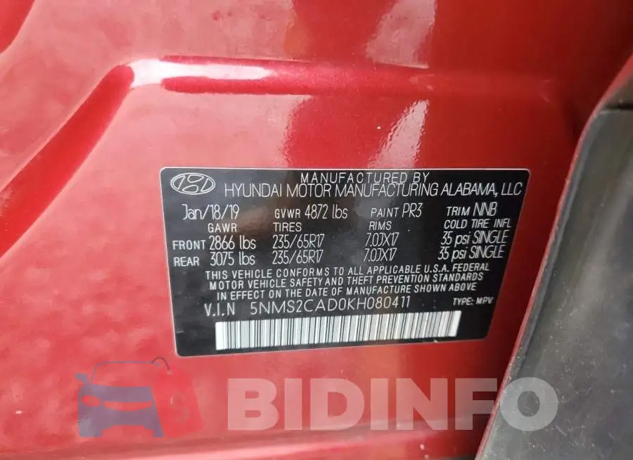 5NMS2CAD0KH080411 Photo# 13