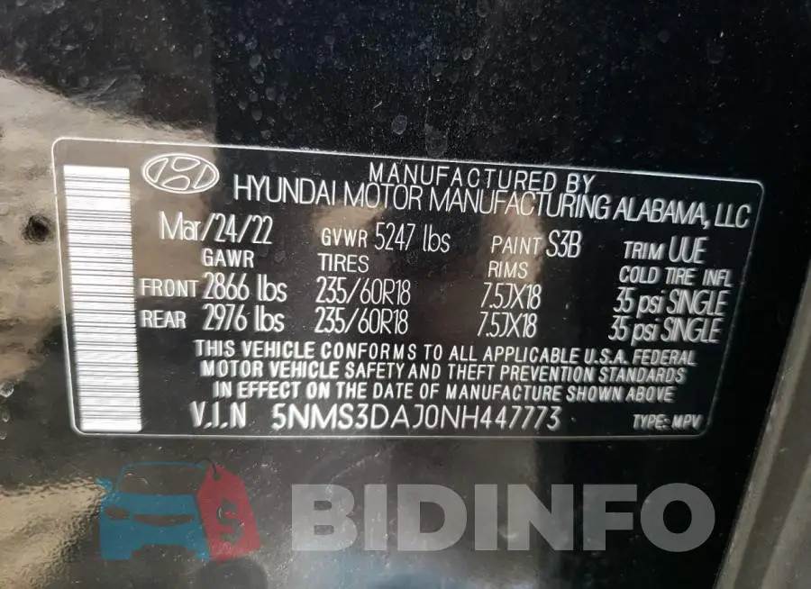 5NMS3DAJ0NH447773 Photo# 12
