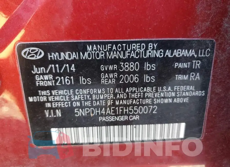 5NPDH4AE1FH550072 Photo# 12