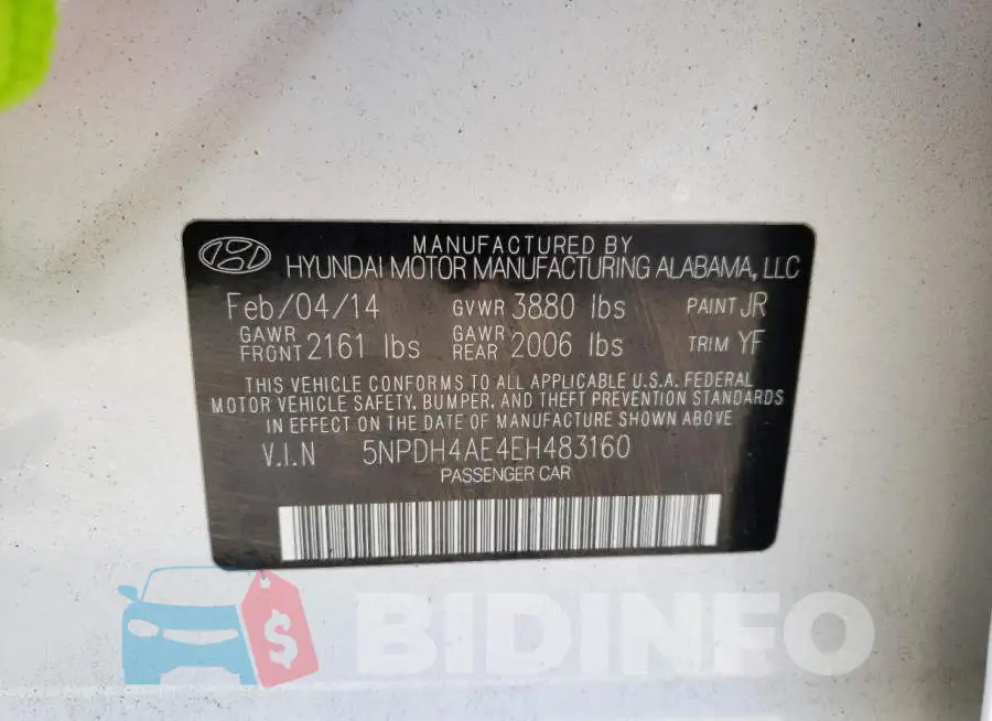 5NPDH4AE4EH483160 Photo# 12