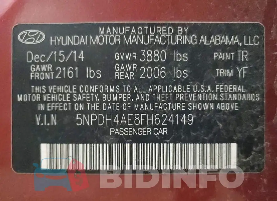 5NPDH4AE8FH624149 Photo# 12