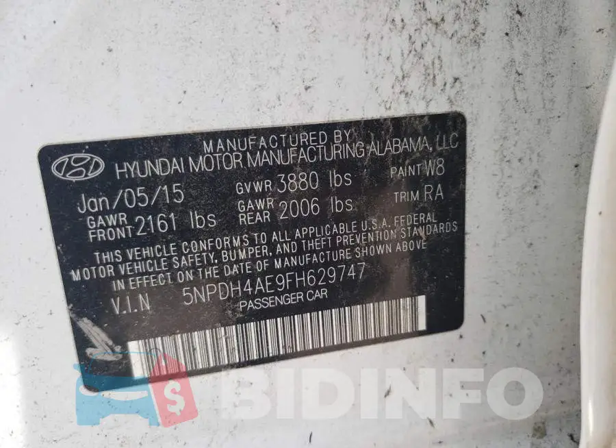 5NPDH4AE9FH629747 Photo# 13
