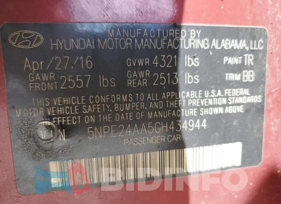 5NPE24AA5GH434944 Photo# 13