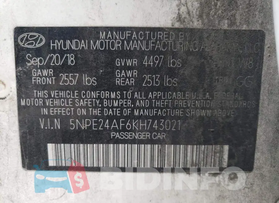 5NPE24AF6KH743021 Photo# 13