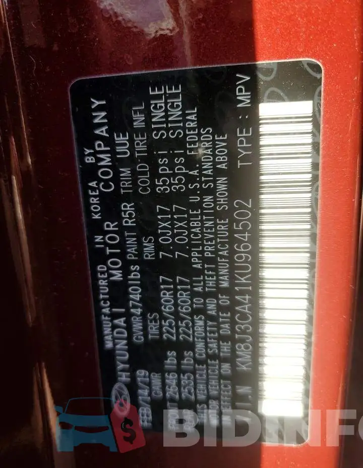 KM8J3CA41KU964502 Photo# 12
