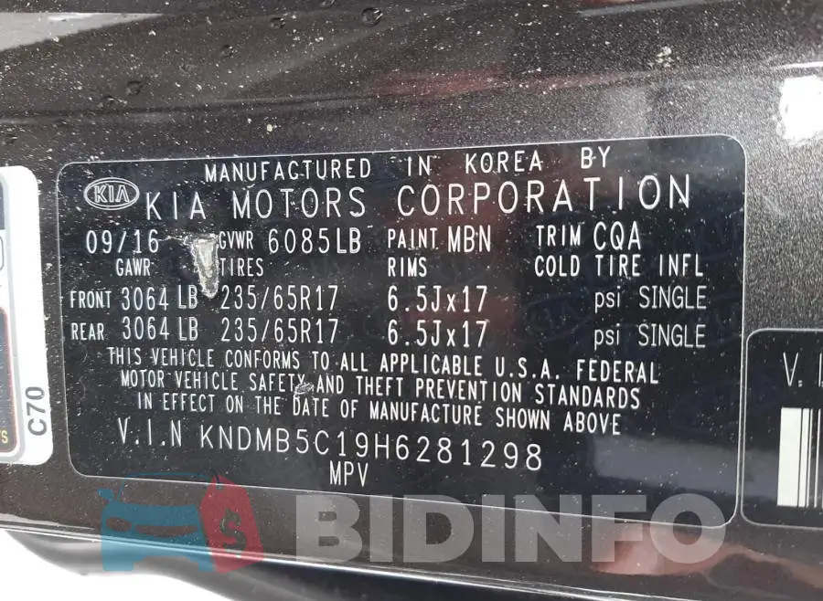 KNDMB5C19H6281298 Photo# 10