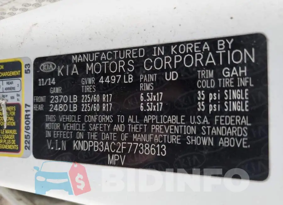 KNDPB3AC2F7738613 Photo# 13