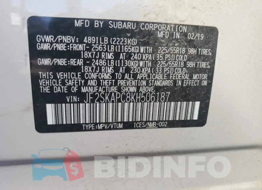 JF2SKAPC8KH506187 Photo# 12