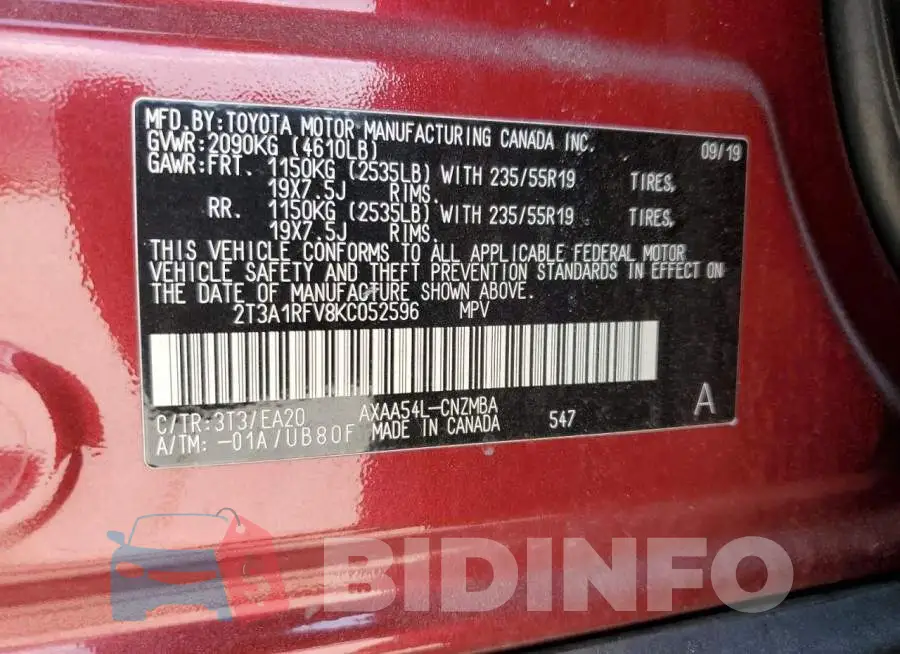 2T3A1RFV8KC052596 Photo# 14