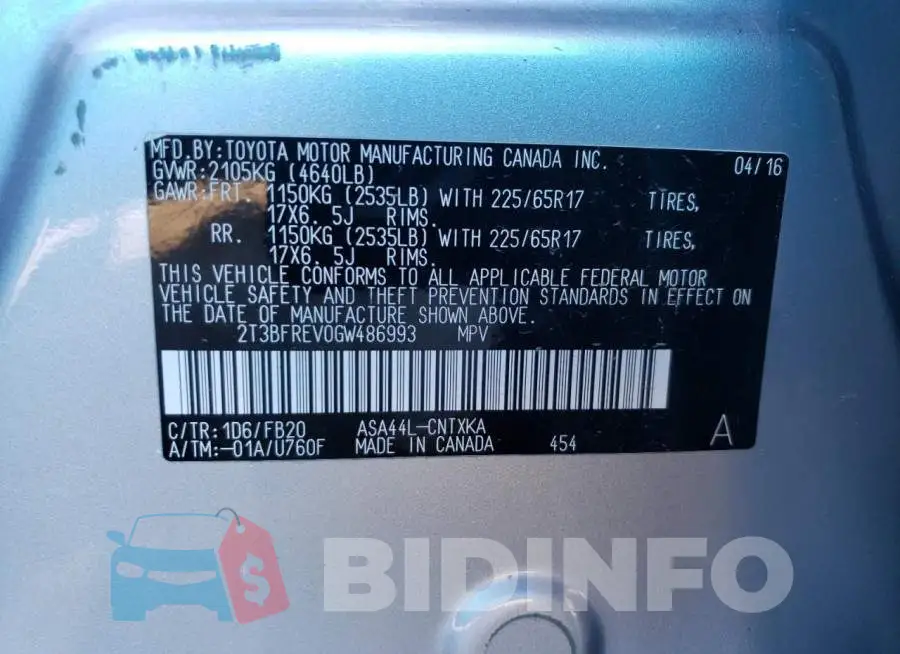 2T3BFREV0GW486993 Photo# 12