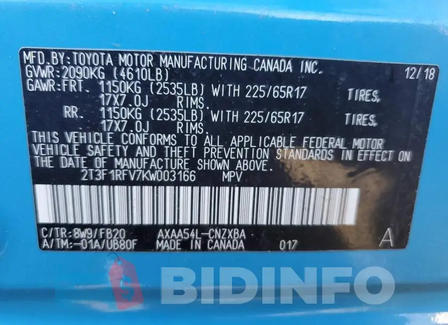 2T3F1RFV7KW003166 Photo# 14