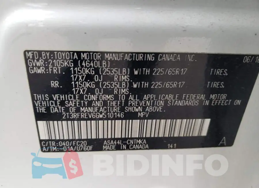 2T3RFREV6GW510146 Photo# 12
