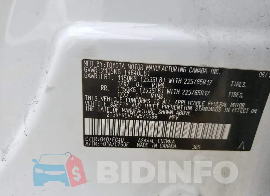 2T3RFREV7HW670098 Photo# 13