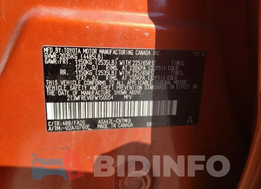2T3WFREV6FW150054 Photo# 13