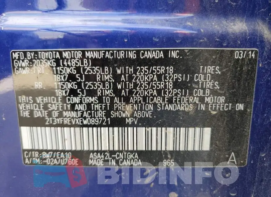 2T3YFREVXEW089721 Photo# 14