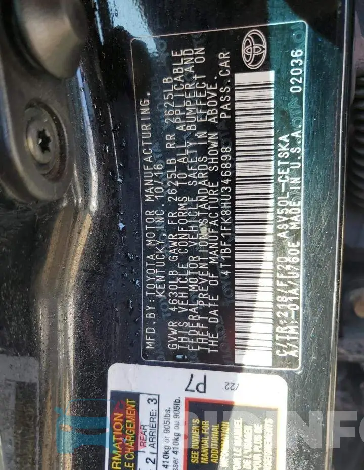 4T1BF1FK8HU346898 Photo# 12