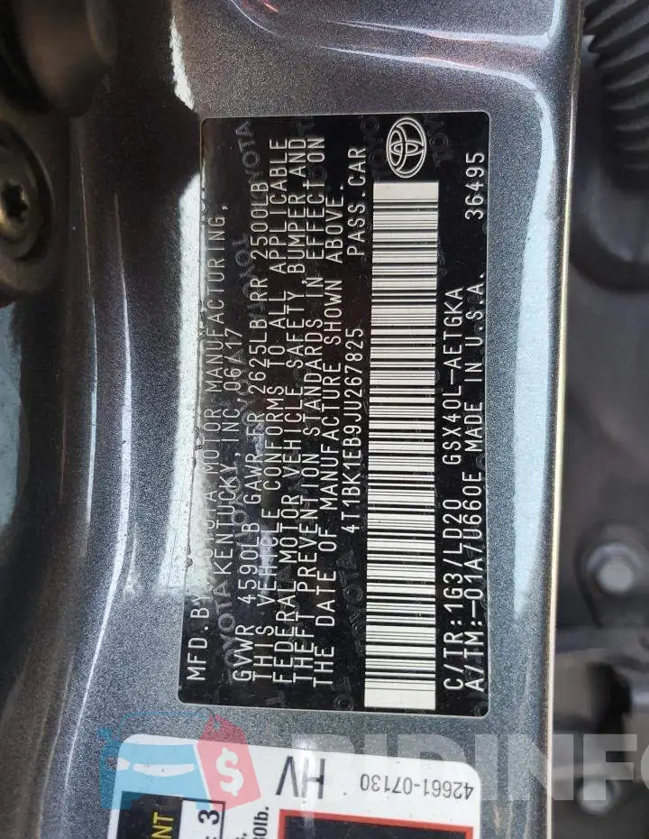 4T1BK1EB9JU267825 Photo# 12