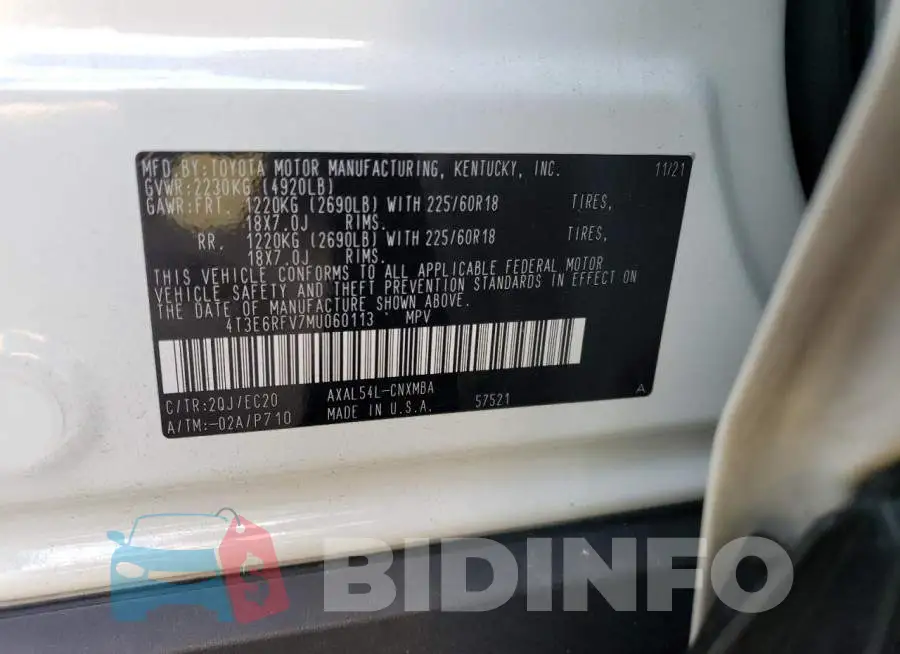 4T3E6RFV7MU060113 Photo# 13