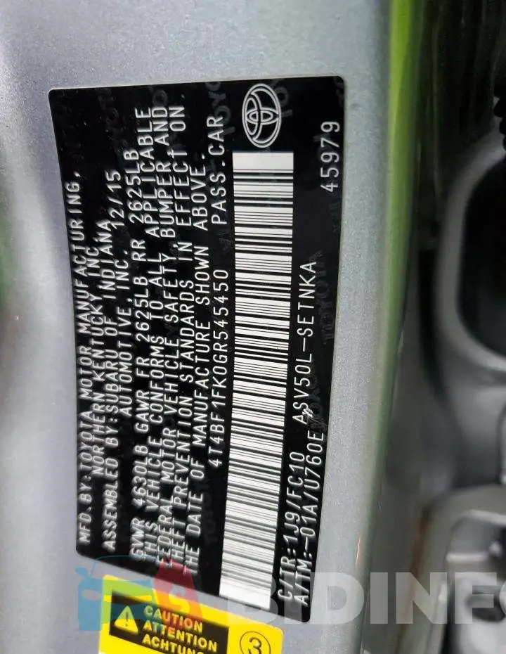 4T4BF1FK0GR545450 Photo# 12