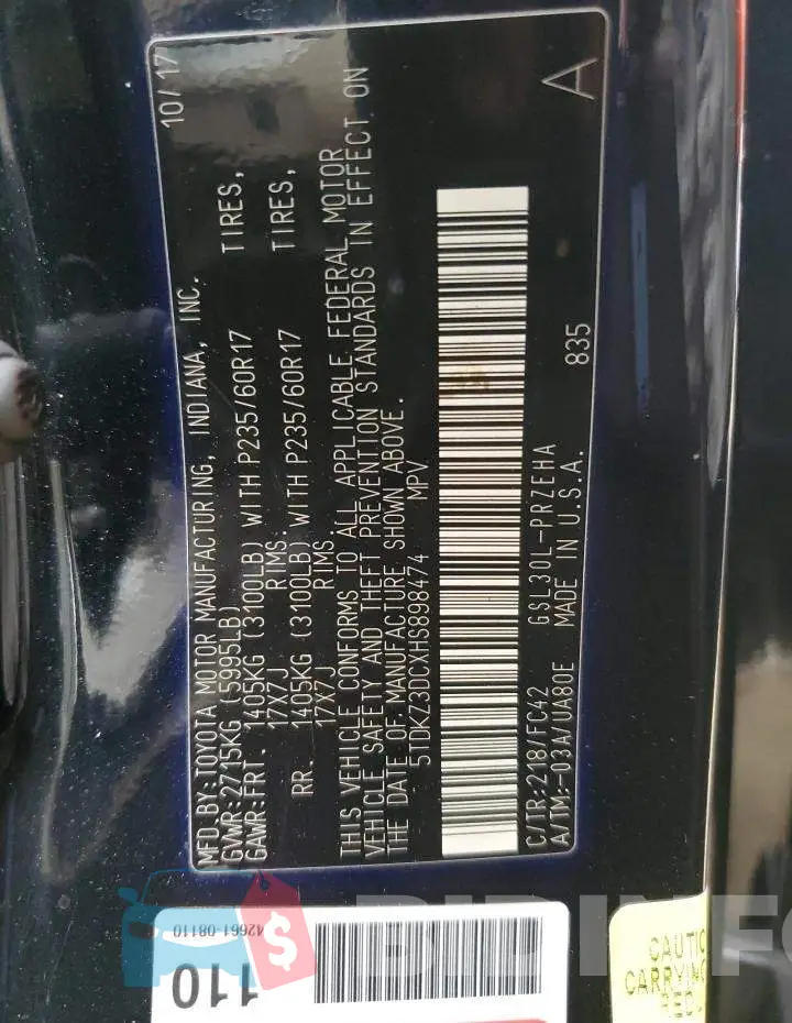 5TDKZ3DCXHS898474 Photo# 14