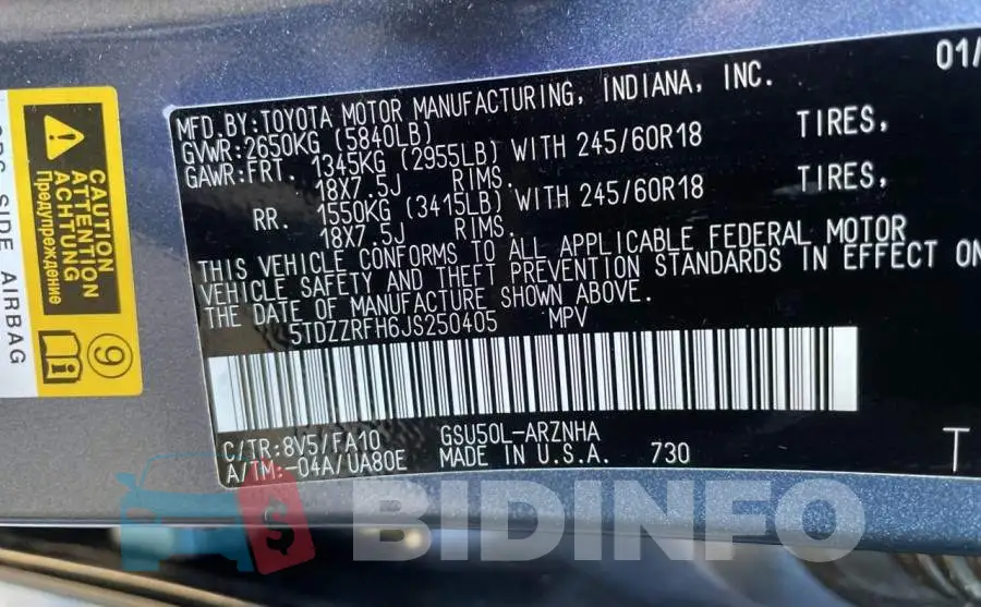 5TDZZRFH6JS250405 Photo# 10