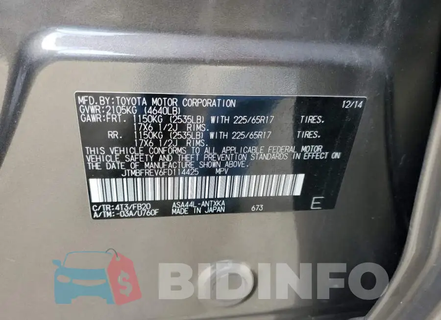 JTMBFREV6FD114425 Photo# 13