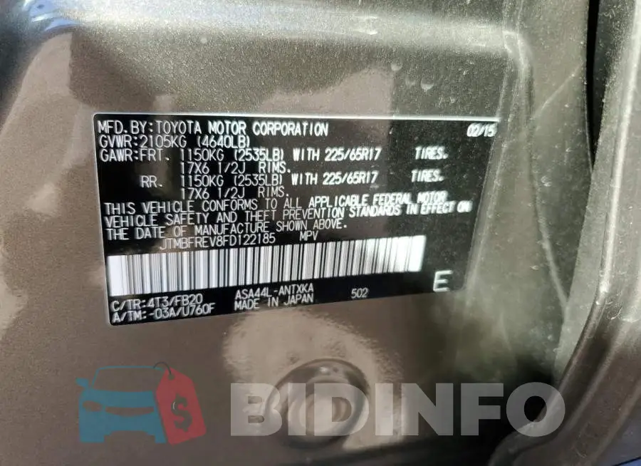 JTMBFREV8FD122185 Photo# 12