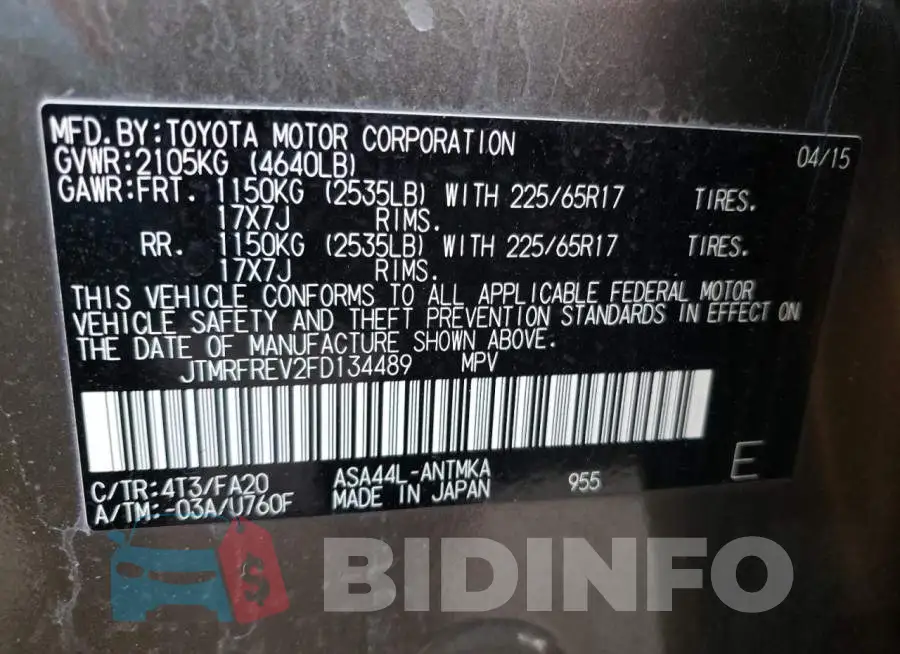 JTMRFREV2FD134489 Photo# 12