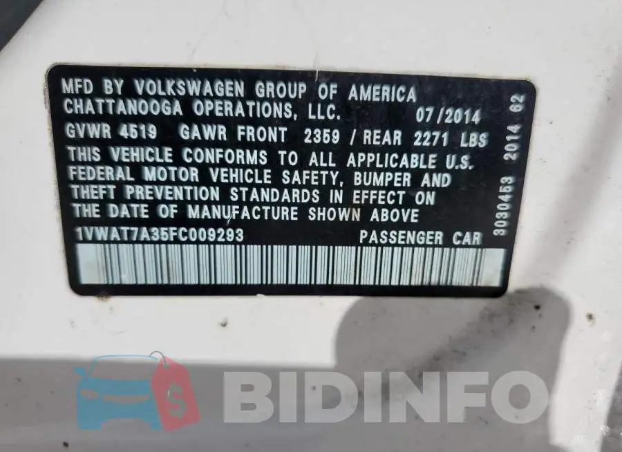 1VWAT7A35FC009293 Photo# 12