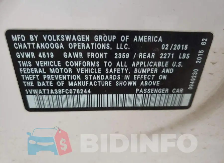 1VWAT7A38FC076244 Photo# 13