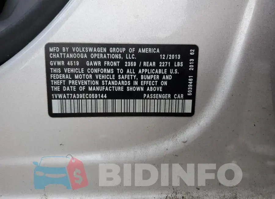 1VWAT7A39EC059144 Photo# 12