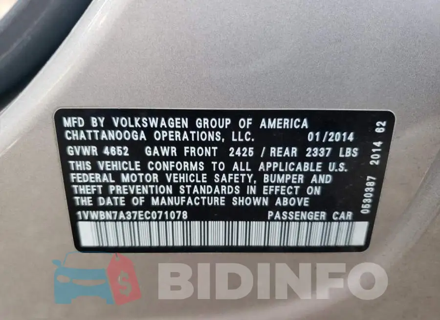 1VWBN7A37EC071078 Photo# 12