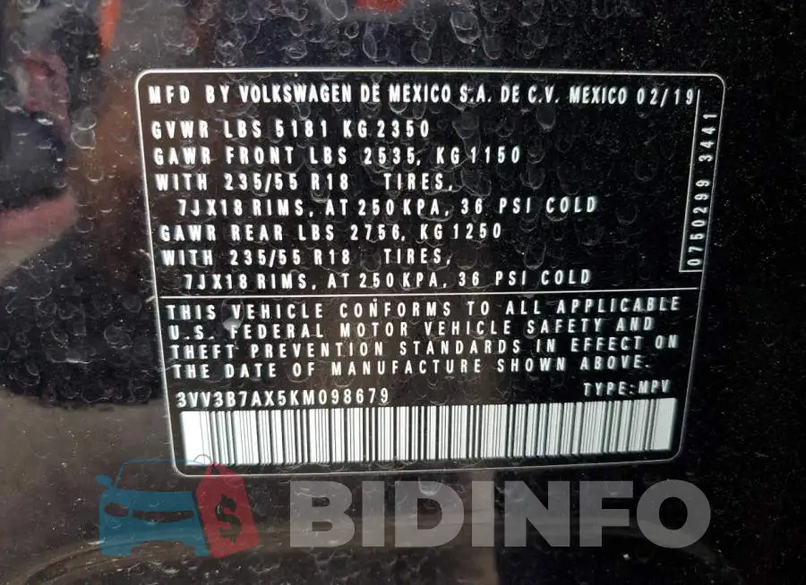 3VV3B7AX5KM098679 Photo# 14