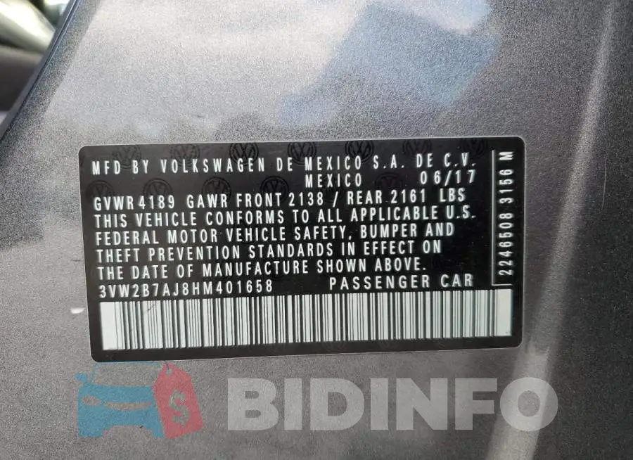 3VW2B7AJ8HM401658 Photo# 12