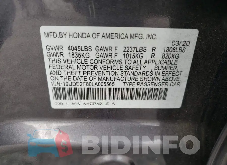 19UDE2F80LA005565 Photo# 12