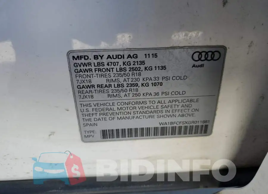 WA1BFCFSXGR011881 Photo# 12