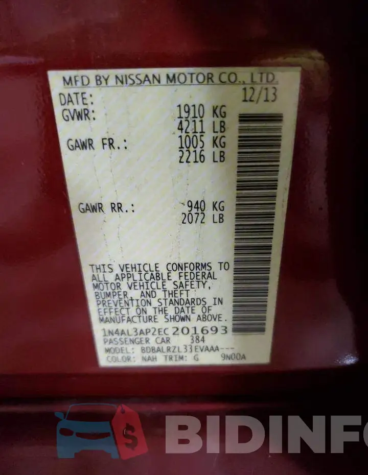 1N4AL3AP2EC201693 Photo# 12