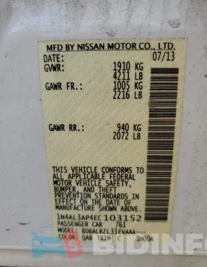 1N4AL3AP4EC103152 Photo# 12